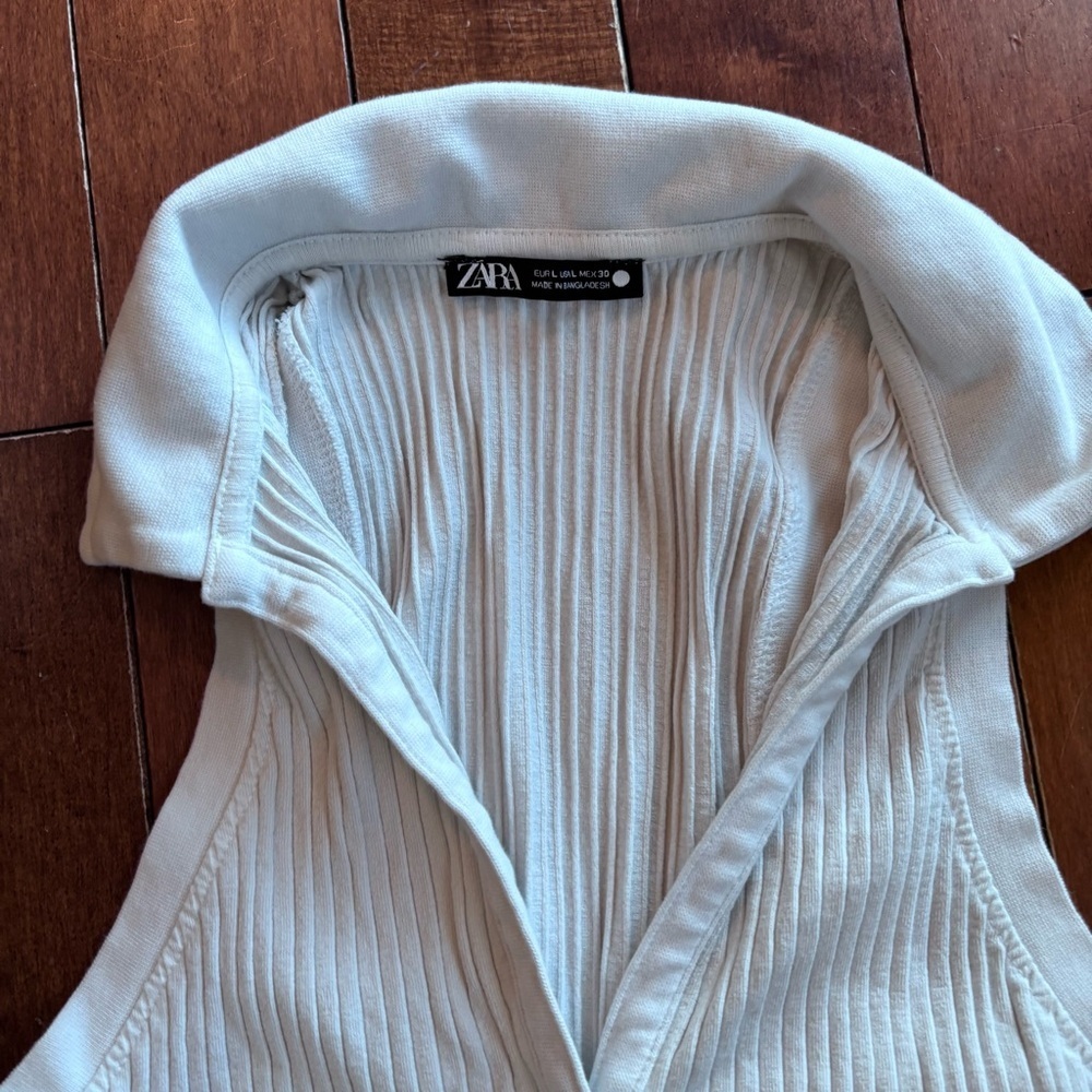 Zara Cream Ribbed Collared Crop Top - Picture 4 of 8